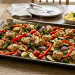A delicious sheet pan chicken and roasted vegetables solving what should I eat for dinner