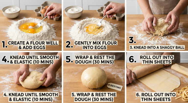 A step by step guide on how do you make a pasta dough on a floured surface