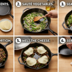 A step by step guide on how to cook philly cheesesteak in a cast iron skillet