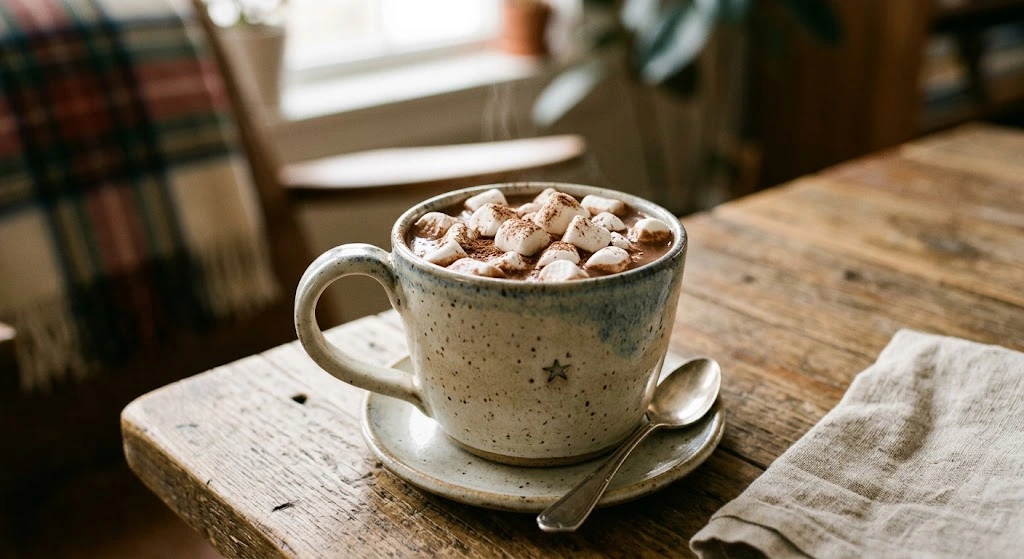 Single ceramic mug of hersheys hot chocolate for one topped with mini marshmallows